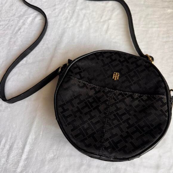 Tommy Hilfiger Handbags - Tommy Hilfiger Black Monogram Jacquard Round Crossbody Bag Purse
